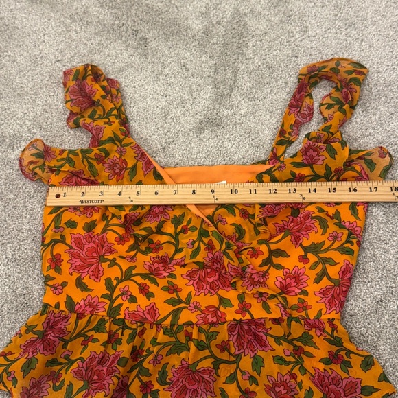Veronica Beard Orange Silk Floral Randa Ruffle Tank Top Blouse Size 4 NWOT - Picture 6 of 8